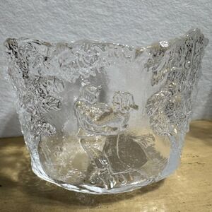 VINT KOSTA BODA RHAPSODY ROUND ICE BOWL W 3 DIMENSIONAL TREES AND DANCING COUPLE